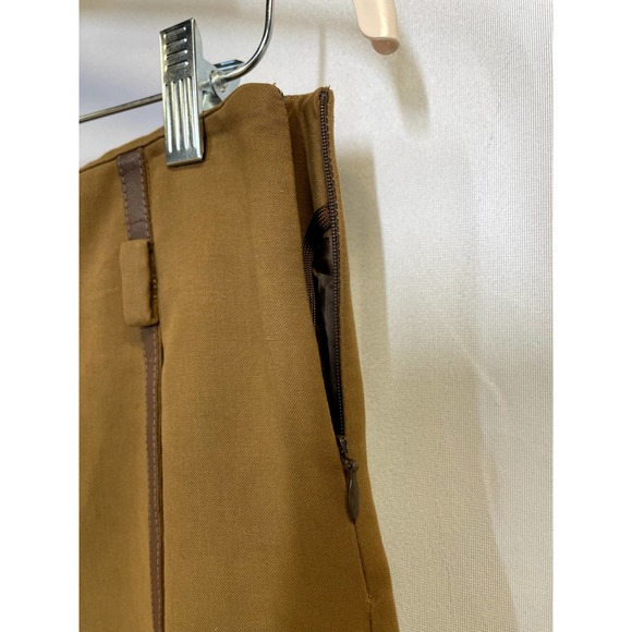 MAX MARA High Rise A Line Midi Skirt with Faux Leather Trim Brown Size 8 - Picture 5 of 9